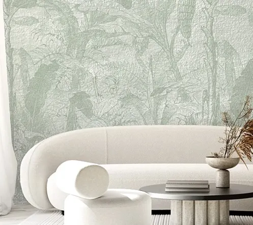 Minimalist Green Pastel Tropical Mural Wallpaper